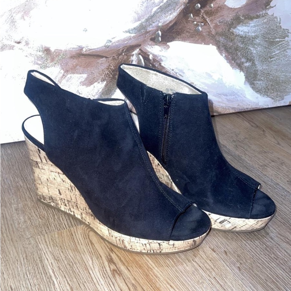 Route 66 Black Peep-Toe Wedges